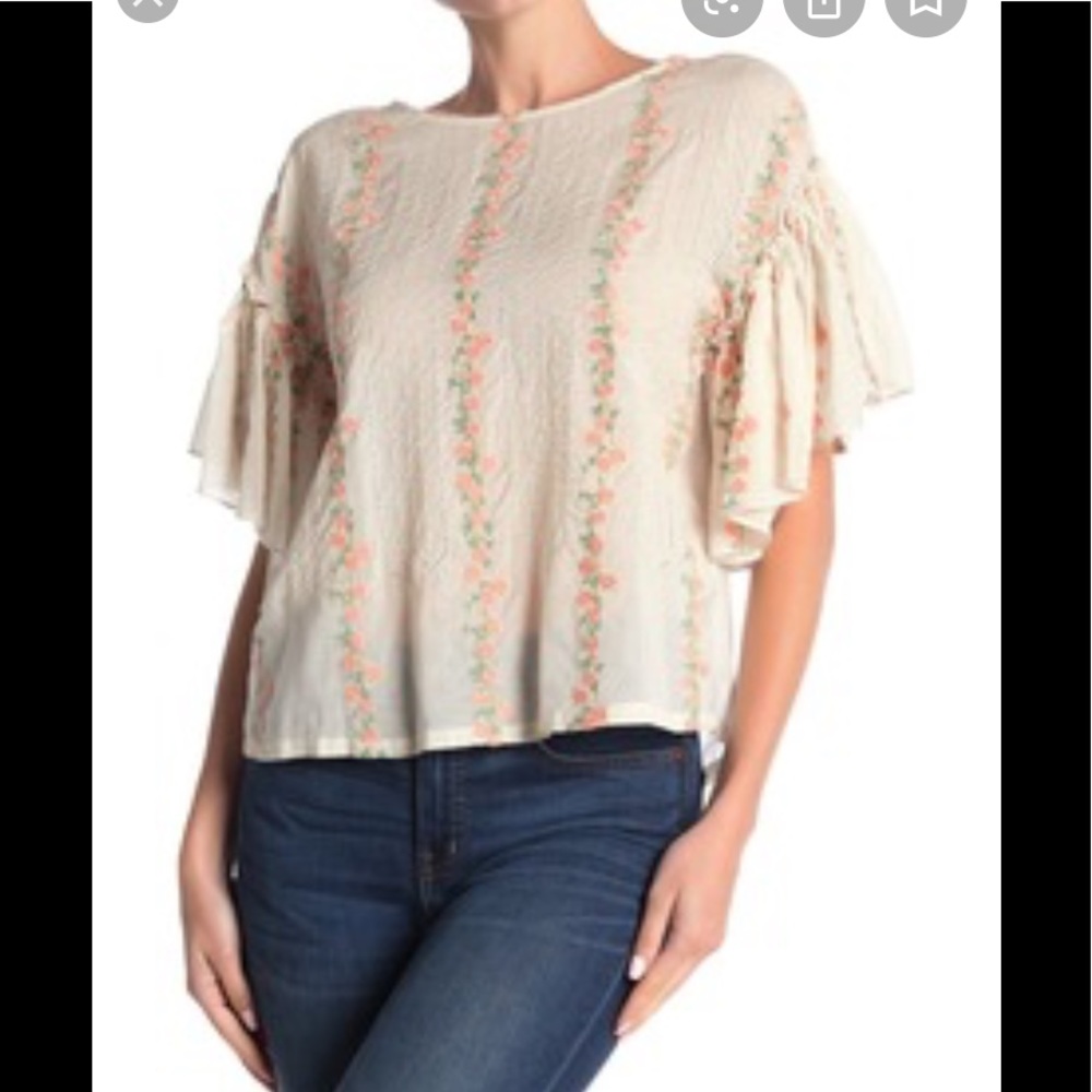 All Saints flutter sleeve top with floral print